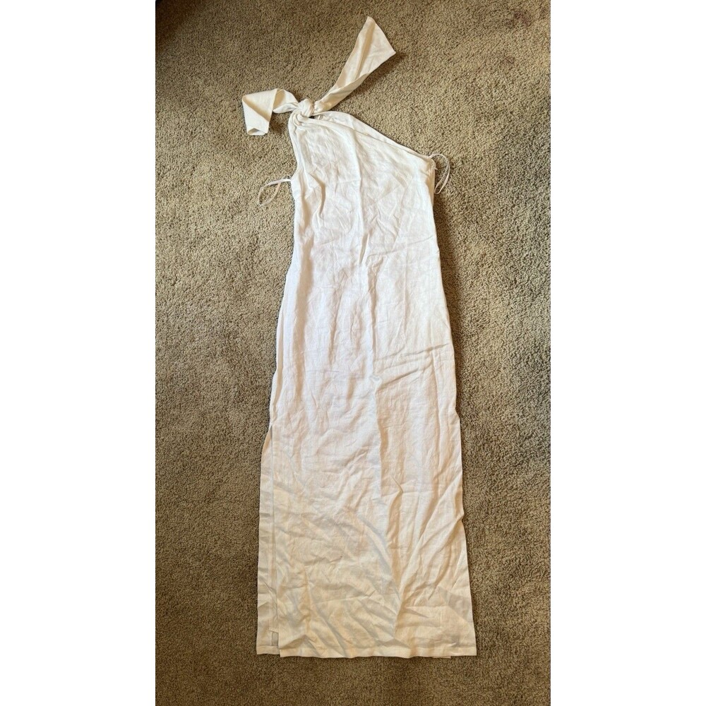 DISSH White One Shoulder Tie Strap Maxi Dress Side Slit Sleeveless US 2